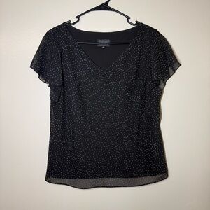 Adrianna Papell Black and White Polka Dot V-Neck Blouse